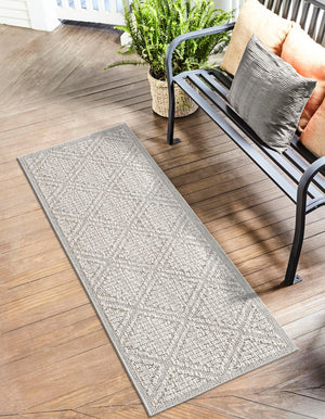 Light Gray 2' x 8' Symphony Outdoor Runner Area Rug Weather Resistant for Patio, Deck, Terrace, Balcony, Porch Durable Outside Carpet for Sale at Rug Engine