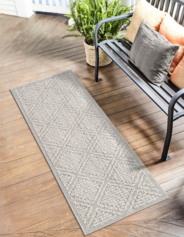 Light Gray 2' x 6' 1 Symphony Outdoor Runner Area Rug Weather Resistant for Patio, Deck, Terrace, Balcony, Porch Durable Outside Carpet for Sale at Rug Engine