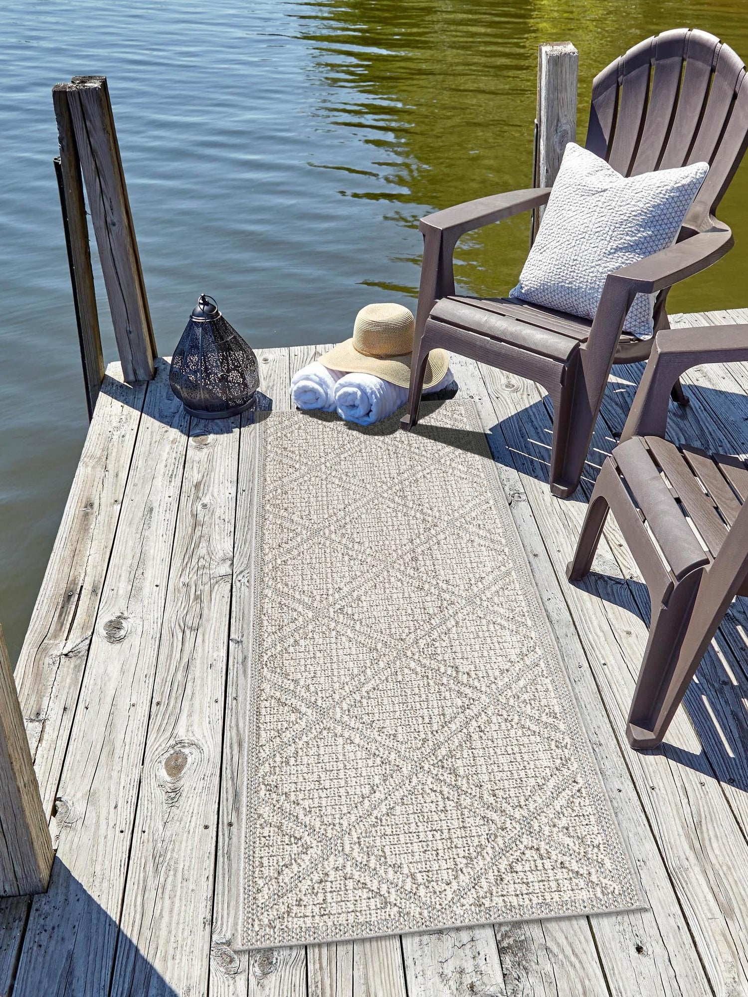 Light Gray 2' 7 x 12' Symphony Outdoor Runner Area Rug Weather Resistant for Patio, Deck, Terrace, Balcony, Porch Durable Outside Carpet for Sale at Rug Engine