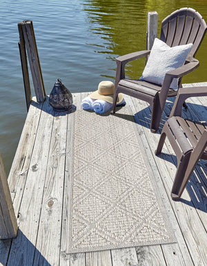 Light Gray 2' 7 x 12' Symphony Outdoor Runner Area Rug Weather Resistant for Patio, Deck, Terrace, Balcony, Porch Durable Outside Carpet for Sale at Rug Engine