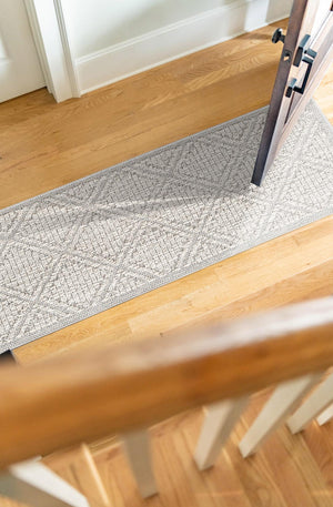 Light Gray 2' x 8' Symphony Outdoor Runner Area Rug Weather Resistant for Patio, Deck, Terrace, Balcony, Porch Durable Outside Carpet for Sale at Rug Engine