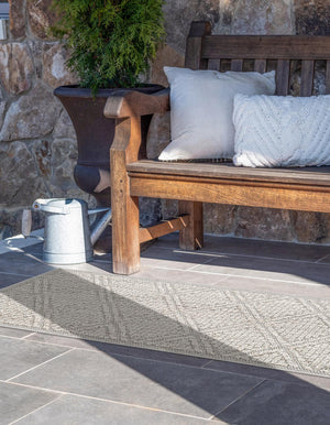 Light Gray 2' x 8' Symphony Outdoor Runner Area Rug Weather Resistant for Patio, Deck, Terrace, Balcony, Porch Durable Outside Carpet for Sale at Rug Engine