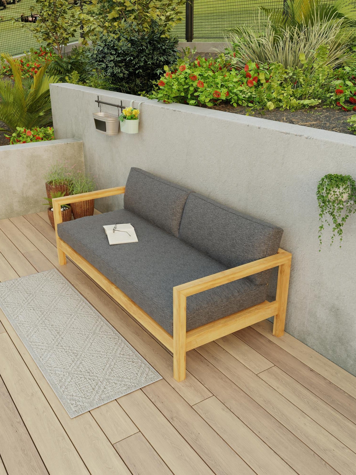 Light Gray 2' 7 x 12' Symphony Outdoor Runner Area Rug Weather Resistant for Patio, Deck, Terrace, Balcony, Porch Durable Outside Carpet for Sale at Rug Engine