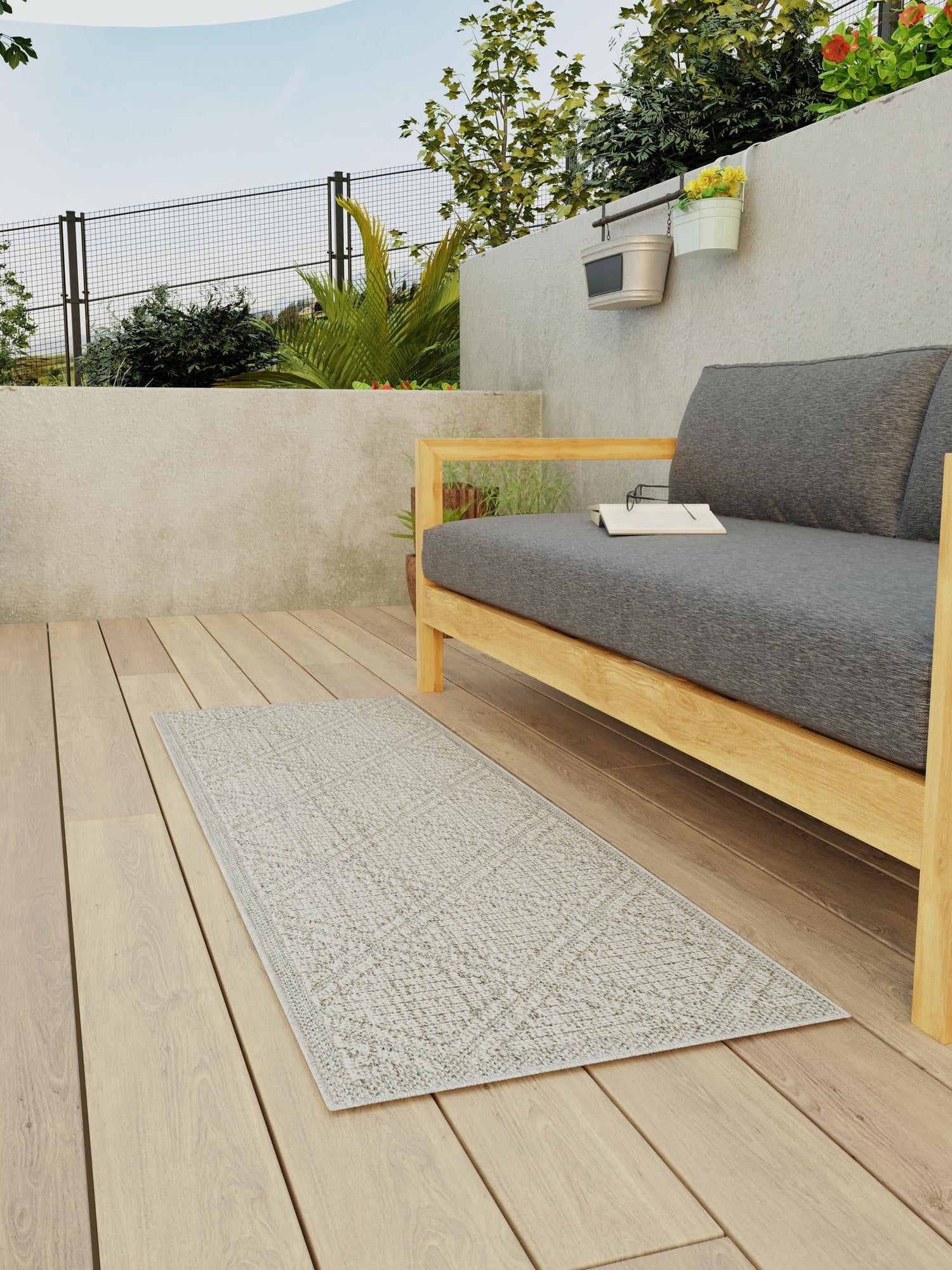 Light Gray 2' 7 x 12' Symphony Outdoor Runner Area Rug Weather Resistant for Patio, Deck, Terrace, Balcony, Porch Durable Outside Carpet for Sale at Rug Engine