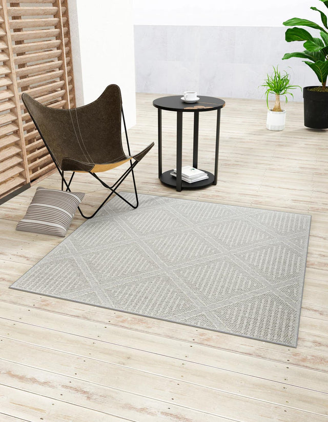Light Gray 7' 10 x 7' 10 Symphony Outdoor Square Area Rug Weather Resistant for Patio, Deck, Terrace, Balcony, Porch Durable Outside Carpet for Sale at Rug Engine