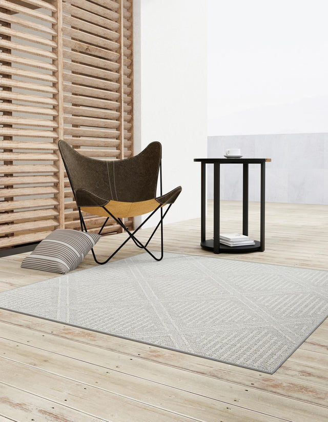 Light Gray 7' 10 x 7' 10 Symphony Outdoor Square Area Rug Weather Resistant for Patio, Deck, Terrace, Balcony, Porch Durable Outside Carpet for Sale at Rug Engine