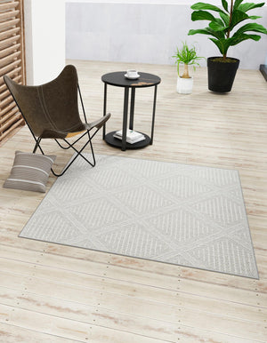 Light Gray 7' 10 x 7' 10 Symphony Outdoor Square Area Rug Weather Resistant for Patio, Deck, Terrace, Balcony, Porch Durable Outside Carpet for Sale at Rug Engine