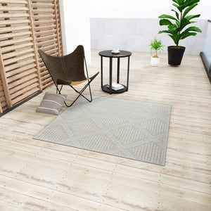Light Gray 7' 10 x 7' 10 Symphony Outdoor Square Area Rug Weather Resistant for Patio, Deck, Terrace, Balcony, Porch Durable Outside Carpet for Sale at Rug Engine