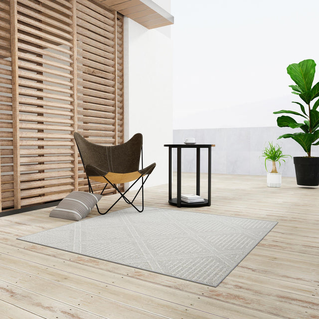 Light Gray 7' 10 x 7' 10 Symphony Outdoor Square Area Rug Weather Resistant for Patio, Deck, Terrace, Balcony, Porch Durable Outside Carpet for Sale at Rug Engine