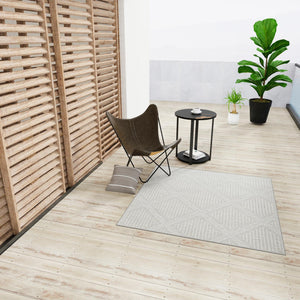 Light Gray 7' 10 x 7' 10 Symphony Outdoor Square Area Rug Weather Resistant for Patio, Deck, Terrace, Balcony, Porch Durable Outside Carpet for Sale at Rug Engine