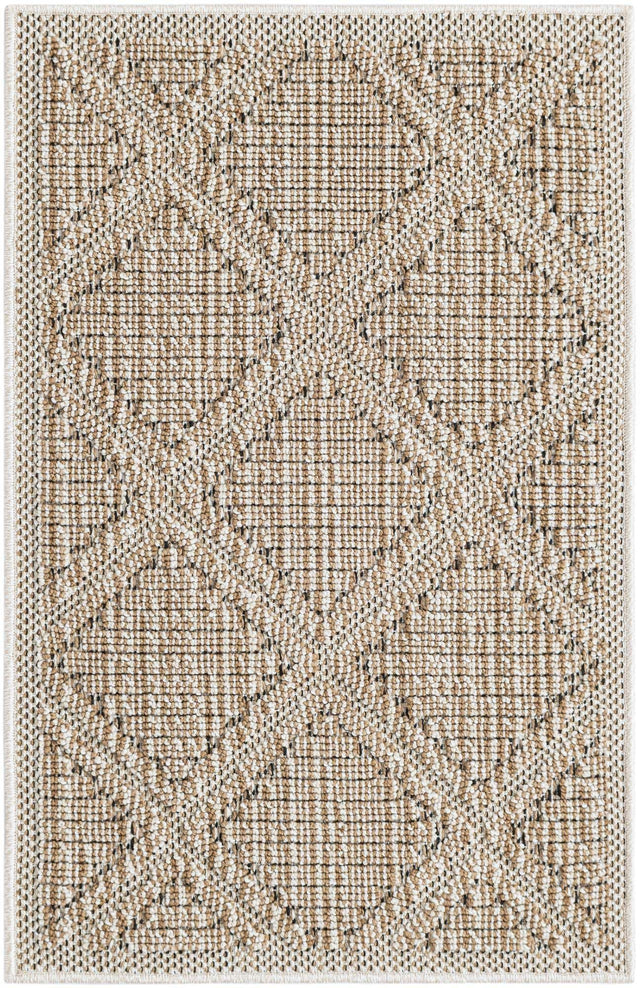 Khaki 2' x 3' 1 Symphony Outdoor Rectangle Area Rug Weather Resistant for Patio, Deck, Terrace, Balcony, Porch Durable Outside Carpet for Sale at Rug Engine