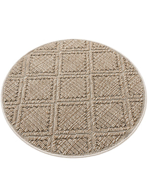 Khaki 3' 1 x 3' 1 Symphony Outdoor Round Area Rug Weather Resistant for Patio, Deck, Terrace, Balcony, Porch Durable Outside Carpet for Sale at Rug Engine