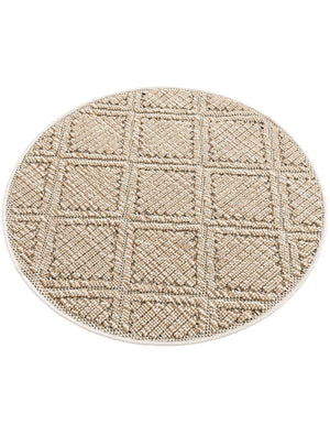 Khaki 3' 1 x 3' 1 Symphony Outdoor Round Area Rug Weather Resistant for Patio, Deck, Terrace, Balcony, Porch Durable Outside Carpet for Sale at Rug Engine