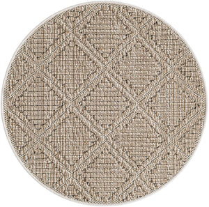 Khaki 3' 1 x 3' 1 Symphony Outdoor Round Area Rug Weather Resistant for Patio, Deck, Terrace, Balcony, Porch Durable Outside Carpet for Sale at Rug Engine