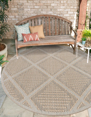 Khaki 3' 1 x 3' 1 Symphony Outdoor Round Area Rug Weather Resistant for Patio, Deck, Terrace, Balcony, Porch Durable Outside Carpet for Sale at Rug Engine