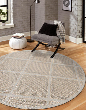 Khaki 3' 1 x 3' 1 Symphony Outdoor Round Area Rug Weather Resistant for Patio, Deck, Terrace, Balcony, Porch Durable Outside Carpet for Sale at Rug Engine
