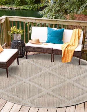 Khaki 3' 1 x 3' 1 Symphony Outdoor Round Area Rug Weather Resistant for Patio, Deck, Terrace, Balcony, Porch Durable Outside Carpet for Sale at Rug Engine
