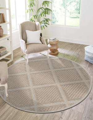 Khaki 3' 1 x 3' 1 Symphony Outdoor Round Area Rug Weather Resistant for Patio, Deck, Terrace, Balcony, Porch Durable Outside Carpet for Sale at Rug Engine