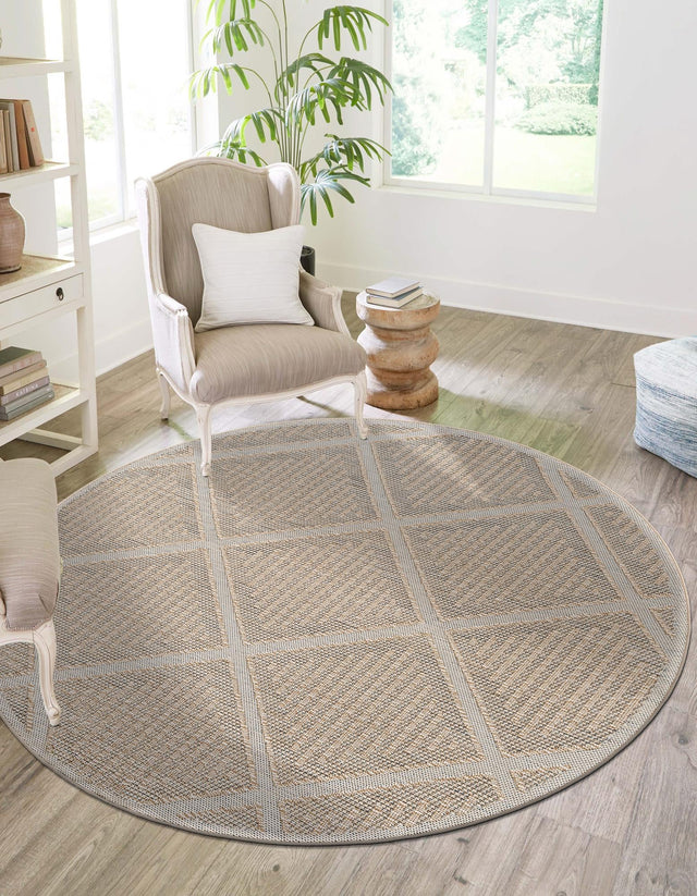 Khaki 3' 1 x 3' 1 Symphony Outdoor Round Area Rug Weather Resistant for Patio, Deck, Terrace, Balcony, Porch Durable Outside Carpet for Sale at Rug Engine