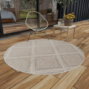 Khaki 3' 1 x 3' 1 Symphony Outdoor Round Area Rug Weather Resistant for Patio, Deck, Terrace, Balcony, Porch Durable Outside Carpet for Sale at Rug Engine