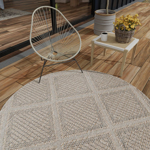 Khaki 3' 1 x 3' 1 Symphony Outdoor Round Area Rug Weather Resistant for Patio, Deck, Terrace, Balcony, Porch Durable Outside Carpet for Sale at Rug Engine