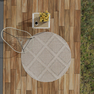 Khaki 3' 1 x 3' 1 Symphony Outdoor Round Area Rug Weather Resistant for Patio, Deck, Terrace, Balcony, Porch Durable Outside Carpet for Sale at Rug Engine