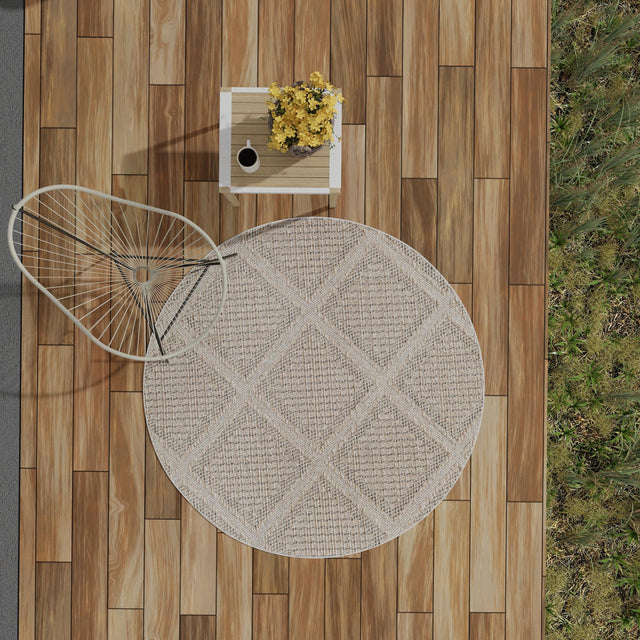 Khaki 3' 1 x 3' 1 Symphony Outdoor Round Area Rug Weather Resistant for Patio, Deck, Terrace, Balcony, Porch Durable Outside Carpet for Sale at Rug Engine