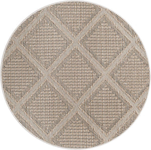 Khaki 5' 3 x 5' 3 Symphony Outdoor Round Area Rug Weather Resistant for Patio, Deck, Terrace, Balcony, Porch Durable Outside Carpet for Sale at Rug Engine