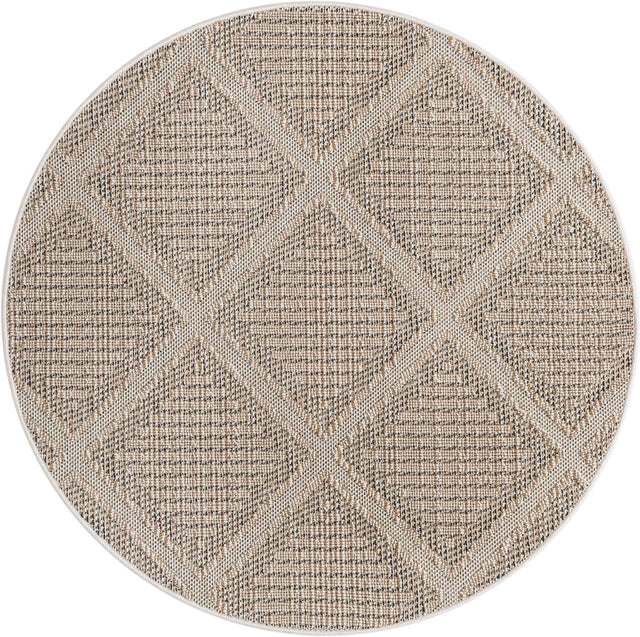 Khaki 5' 3 x 5' 3 Symphony Outdoor Round Area Rug Weather Resistant for Patio, Deck, Terrace, Balcony, Porch Durable Outside Carpet for Sale at Rug Engine