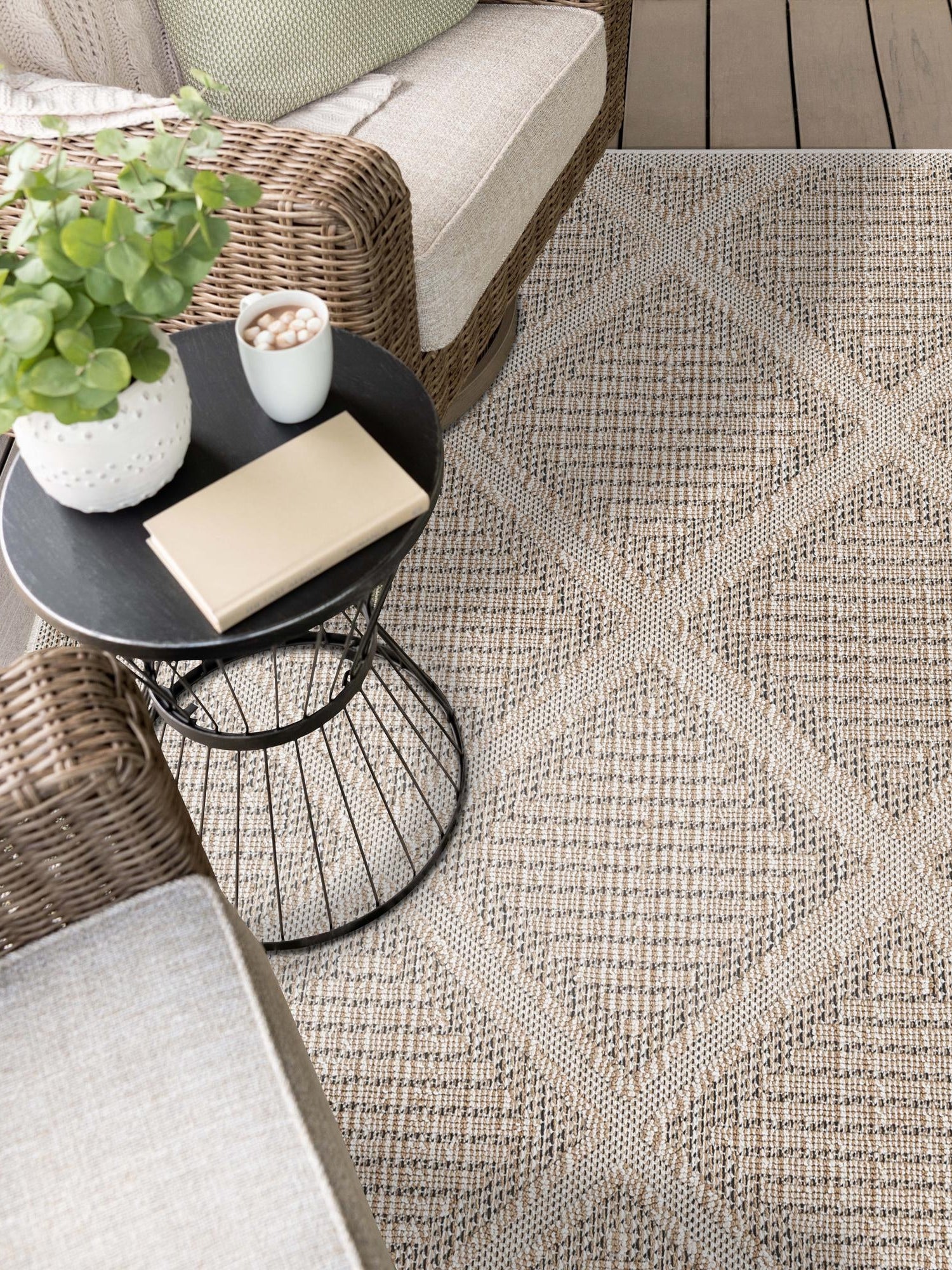 Khaki 10' x 14' 1 Symphony Outdoor Rectangle Area Rug Weather Resistant for Patio, Deck, Terrace, Balcony, Porch Durable Outside Carpet for Sale at Rug Engine
