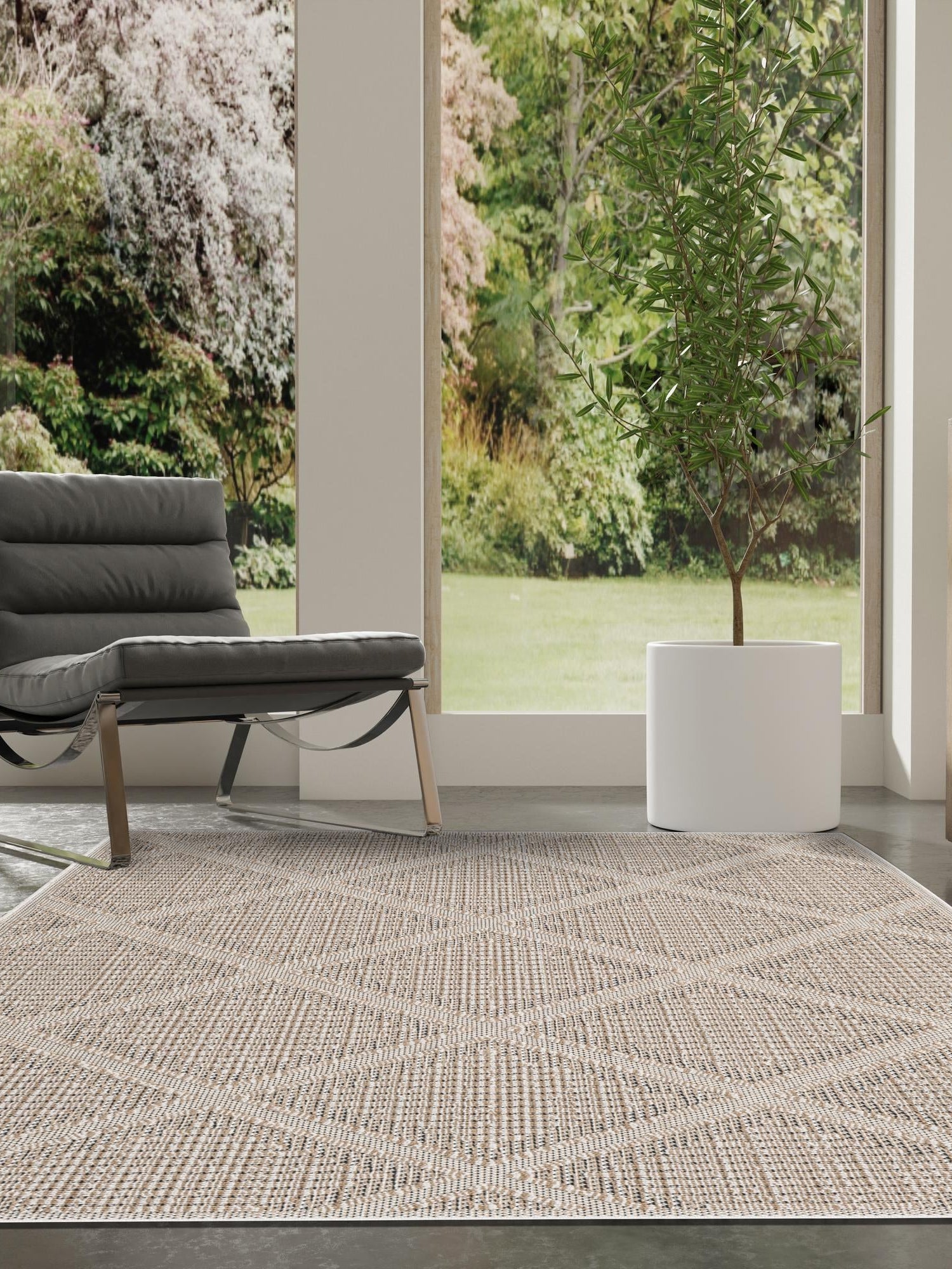 Khaki 9' x 12' Symphony Outdoor Rectangle Area Rug Weather Resistant for Patio, Deck, Terrace, Balcony, Porch Durable Outside Carpet for Sale at Rug Engine