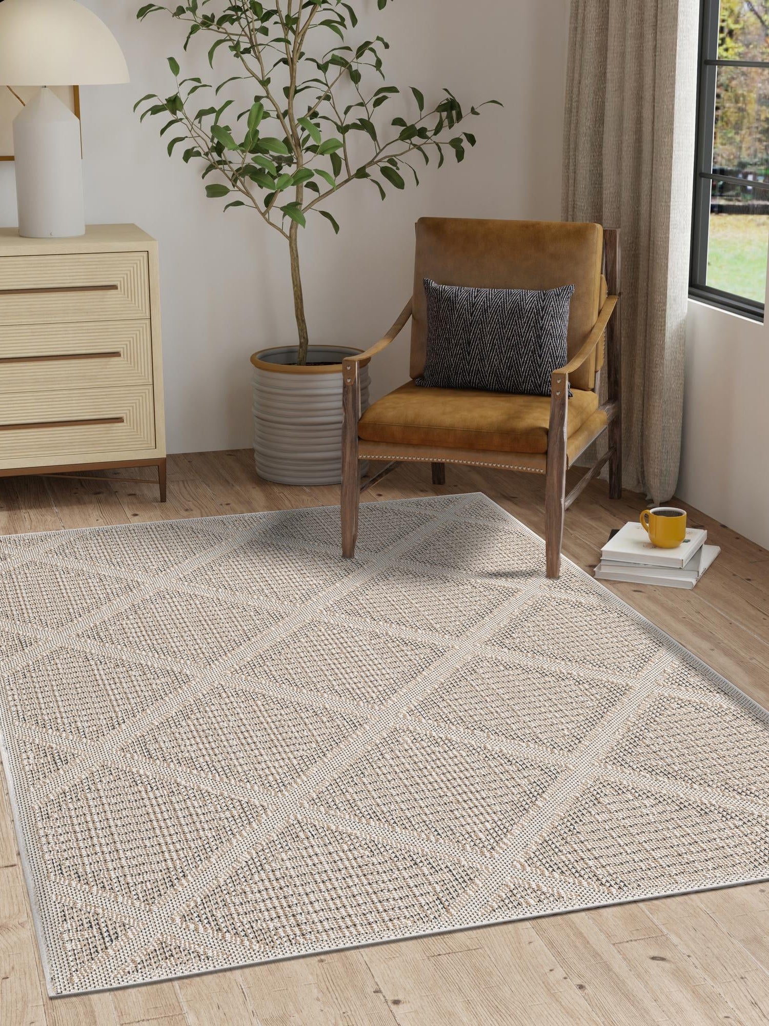 Khaki 5' 3 x 8' Symphony Outdoor Rectangle Area Rug Weather Resistant for Patio, Deck, Terrace, Balcony, Porch Durable Outside Carpet for Sale at Rug Engine