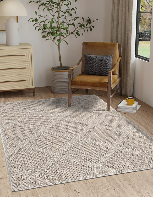 Khaki 4' 1 x 6' 1 Symphony Outdoor Rectangle Area Rug Weather Resistant for Patio, Deck, Terrace, Balcony, Porch Durable Outside Carpet for Sale at Rug Engine