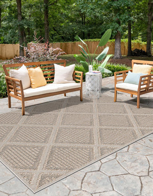 Khaki 5' 3 x 8' Symphony Outdoor Rectangle Area Rug Weather Resistant for Patio, Deck, Terrace, Balcony, Porch Durable Outside Carpet for Sale at Rug Engine