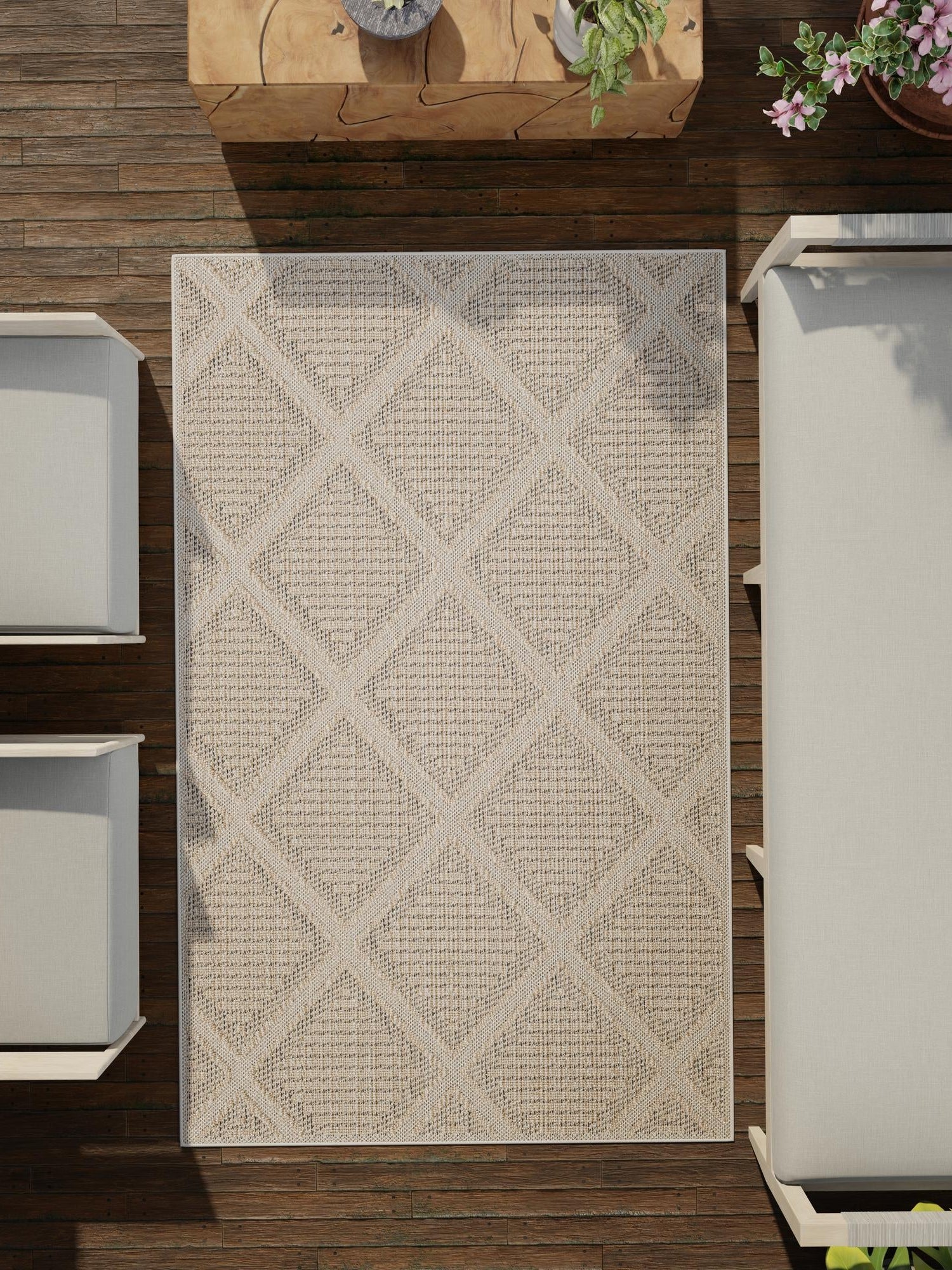 Khaki 6' 1 x 9' Symphony Outdoor Rectangle Area Rug Weather Resistant for Patio, Deck, Terrace, Balcony, Porch Durable Outside Carpet for Sale at Rug Engine