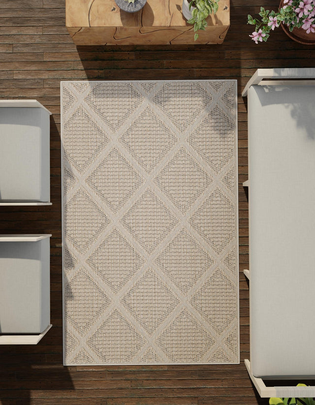 Khaki 10' x 14' 1 Symphony Outdoor Rectangle Area Rug Weather Resistant for Patio, Deck, Terrace, Balcony, Porch Durable Outside Carpet for Sale at Rug Engine