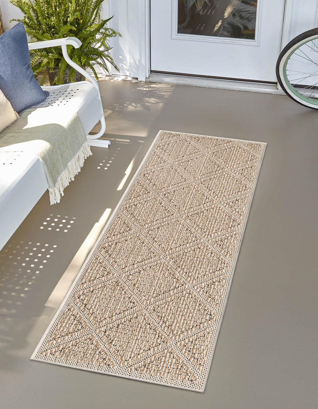 Khaki 2' x 8' Symphony Outdoor Runner Area Rug Weather Resistant for Patio, Deck, Terrace, Balcony, Porch Durable Outside Carpet for Sale at Rug Engine