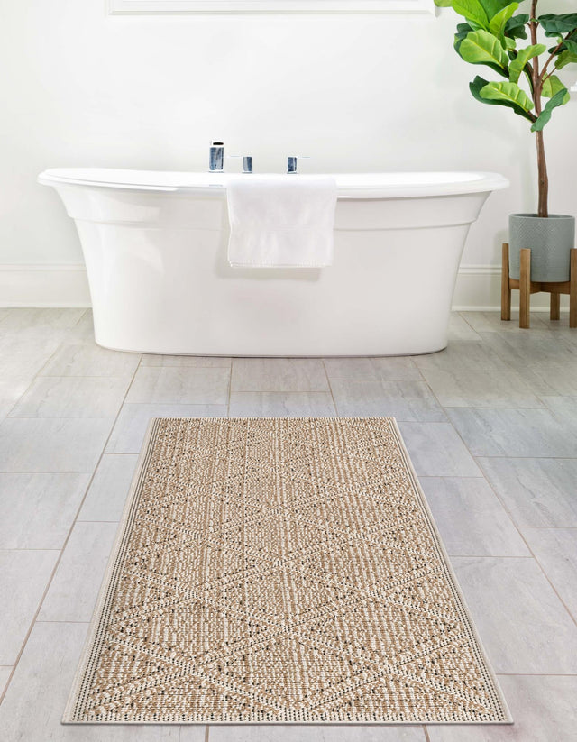Khaki 2' 7 x 12' Symphony Outdoor Runner Area Rug Weather Resistant for Patio, Deck, Terrace, Balcony, Porch Durable Outside Carpet for Sale at Rug Engine