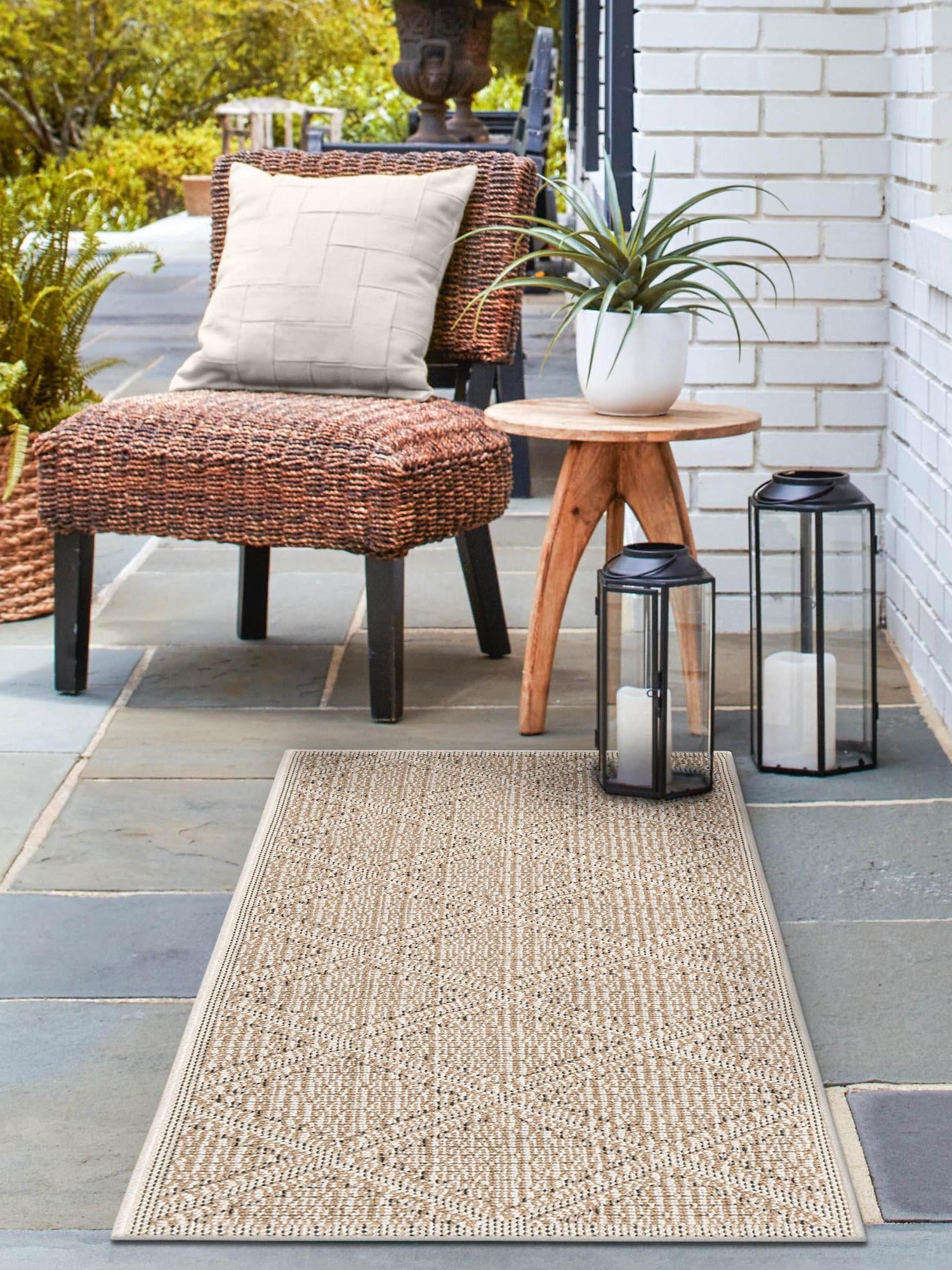 Khaki 2' x 6' 1 Symphony Outdoor Runner Area Rug Weather Resistant for Patio, Deck, Terrace, Balcony, Porch Durable Outside Carpet for Sale at Rug Engine