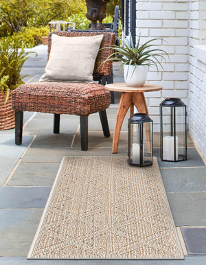 Khaki 2' 7 x 12' Symphony Outdoor Runner Area Rug Weather Resistant for Patio, Deck, Terrace, Balcony, Porch Durable Outside Carpet for Sale at Rug Engine