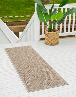Khaki 2' x 6' 1 Symphony Outdoor Runner Area Rug Weather Resistant for Patio, Deck, Terrace, Balcony, Porch Durable Outside Carpet for Sale at Rug Engine