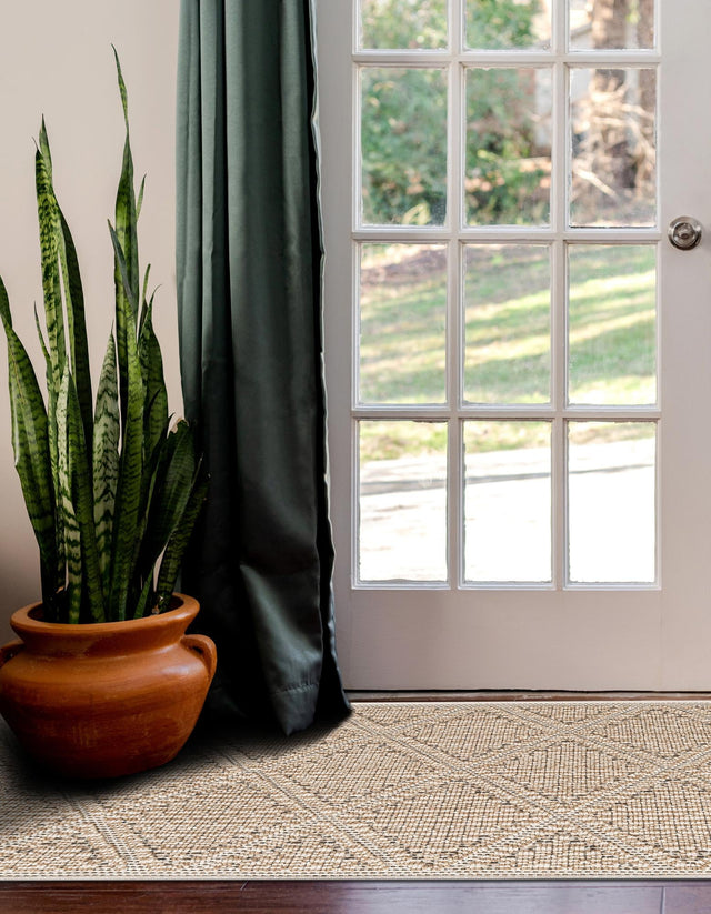 Khaki 2' 7 x 12' Symphony Outdoor Runner Area Rug Weather Resistant for Patio, Deck, Terrace, Balcony, Porch Durable Outside Carpet for Sale at Rug Engine