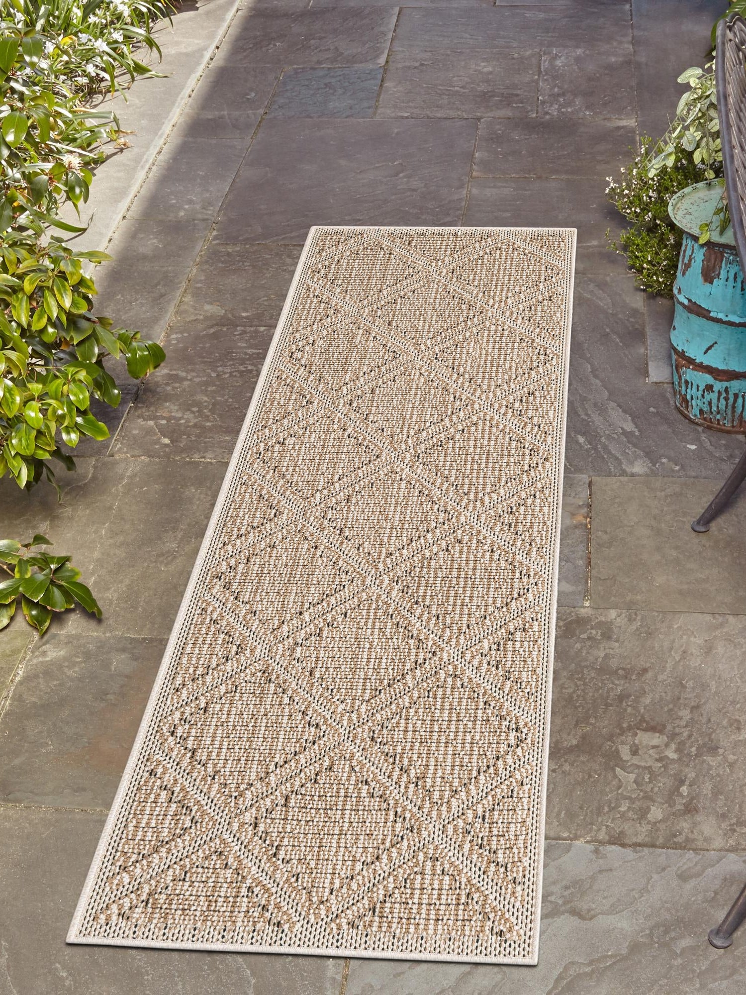 Khaki 2' x 6' 1 Symphony Outdoor Runner Area Rug Weather Resistant for Patio, Deck, Terrace, Balcony, Porch Durable Outside Carpet for Sale at Rug Engine