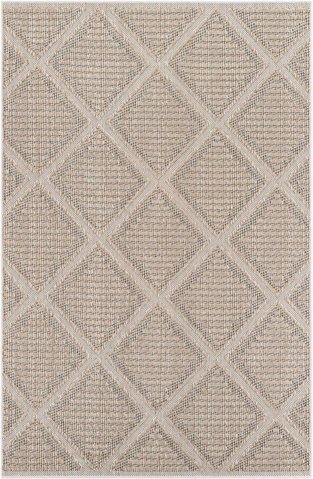 Khaki 6' 1 x 9' Symphony Outdoor Rectangle Area Rug Weather Resistant for Patio, Deck, Terrace, Balcony, Porch