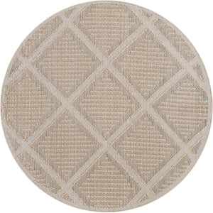 Khaki 7' 10 x 7' 10 Symphony Outdoor Round Area Rug Weather Resistant for Patio, Deck, Terrace, Balcony, Porch Durable Outside Carpet for Sale at Rug Engine
