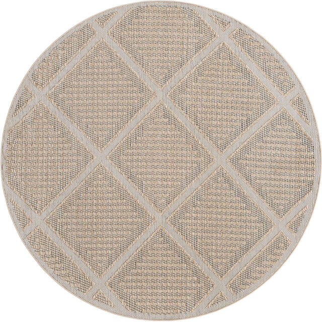 Khaki 7' 10 x 7' 10 Symphony Outdoor Round Area Rug Weather Resistant for Patio, Deck, Terrace, Balcony, Porch Durable Outside Carpet for Sale at Rug Engine