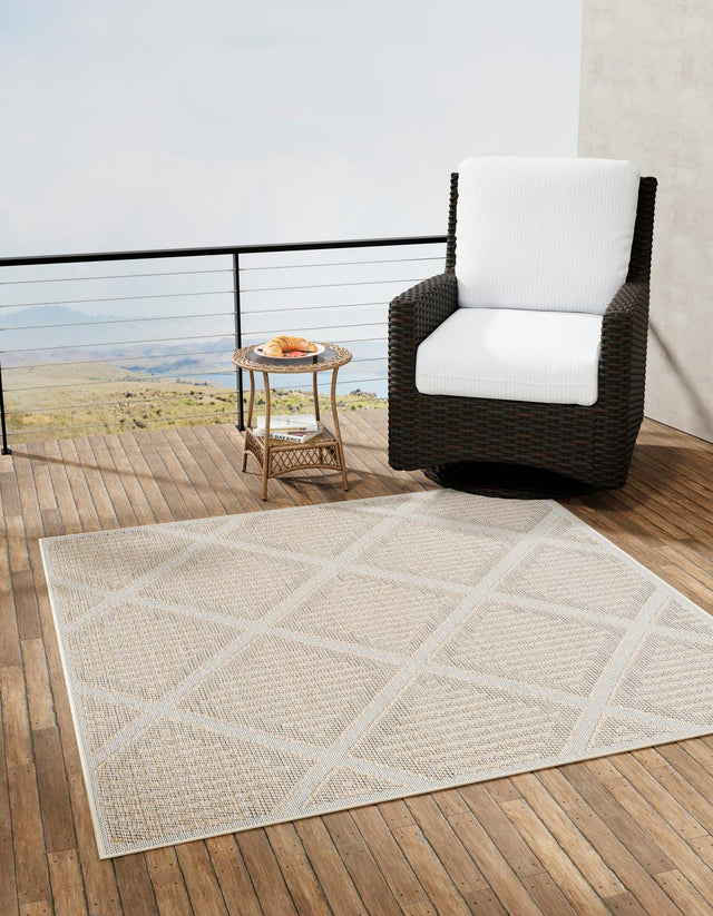 Khaki 7' 10 x 7' 10 Symphony Outdoor Square Area Rug Weather Resistant for Patio, Deck, Terrace, Balcony, Porch Durable Outside Carpet for Sale at Rug Engine