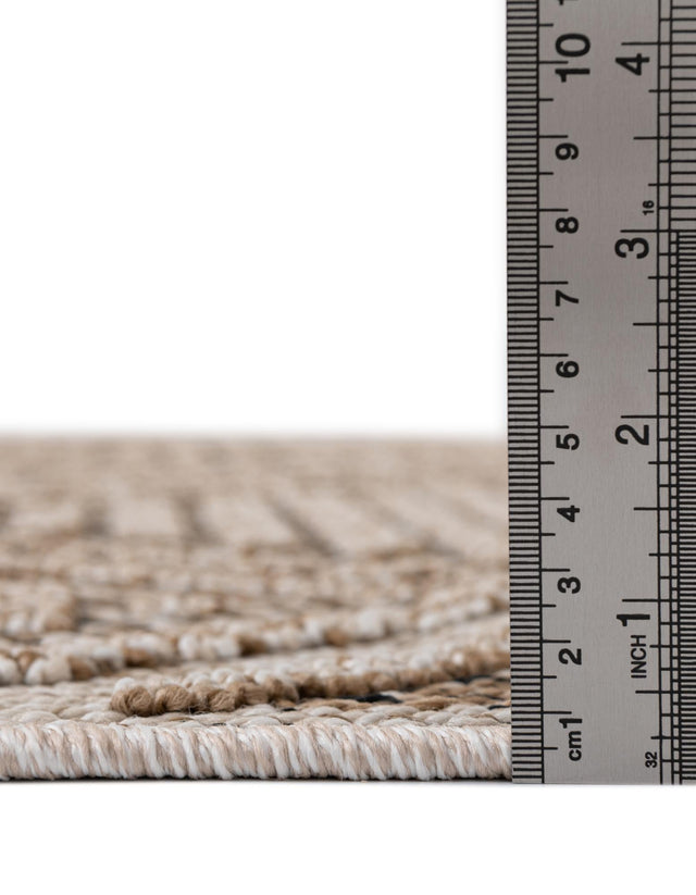 Khaki 7' 10 x 7' 10 Symphony Outdoor Square Area Rug Weather Resistant for Patio, Deck, Terrace, Balcony, Porch Durable Outside Carpet for Sale at Rug Engine