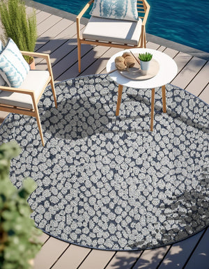 Navy Blue 3' 1 x 3' 1 Symphony Outdoor Round Area Rug Weather Resistant for Patio, Deck, Terrace, Balcony, Porch Durable Outside Carpet for Sale at Rug Engine