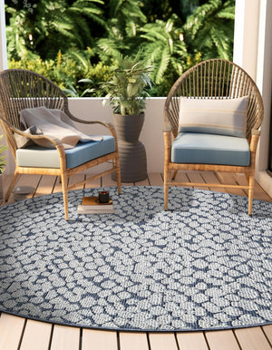 Navy Blue 7' 10 x 7' 10 Symphony Outdoor Round Area Rug Weather Resistant for Patio, Deck, Terrace, Balcony, Porch Durable Outside Carpet for Sale at Rug Engine